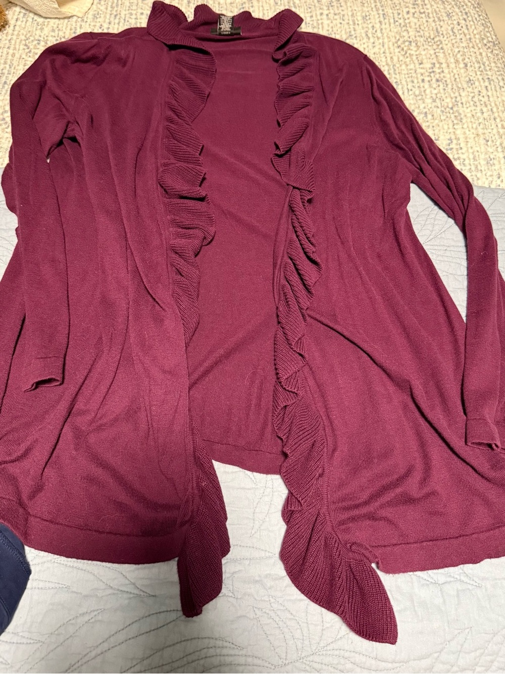 Lane Bryant Ruffled Open-Front Cardigan - Burgundy Plum